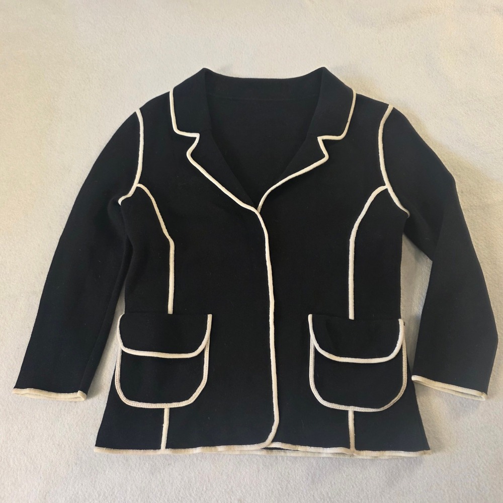 White House Black‎ Market WHBM Knit Blazer Black White Contrast Trim Sample M